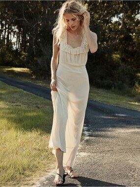 RARE Dôen Valencia Nutmilk Silk Slip Bohemian Formal Bridal Midi Dress M *READ*